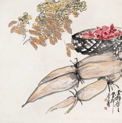 王个簃 癸卯（1963年）作 蔬果 立轴